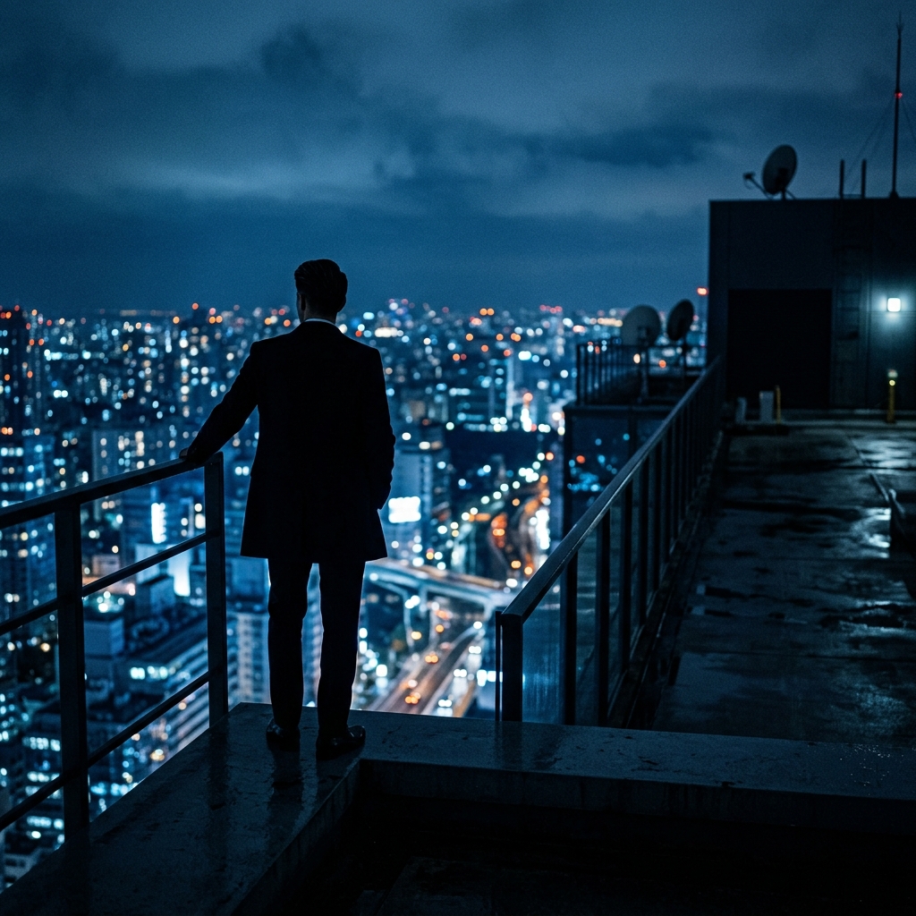 Night cityscape from rooftop